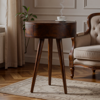 Sunvega Nordic Chestnut Circular Nightstand with 1-Drawer and Clean Lines