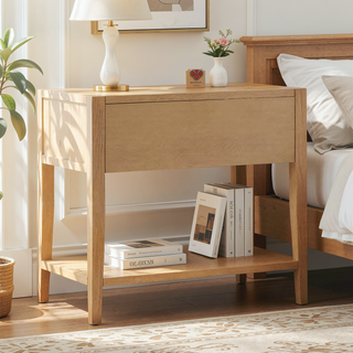 Sunvega Fleur Natural 1-Drawer Nightstand with Spacious Storage and Gold Pull