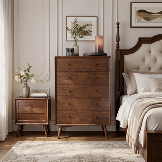 Sunvega Mid Century Modern 5-Drawer Solid Wood Dresser for Bedroom Living Room