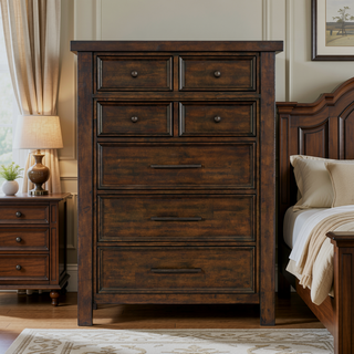 Sunvega Brown Mango Veneer Nightstand with 3 Dovetail Drawers and Dark Bronze Pulls
