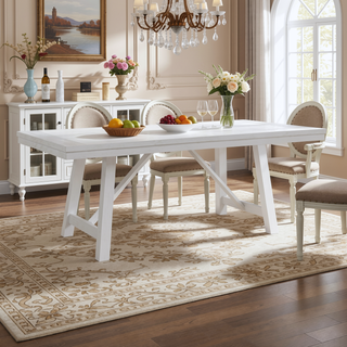 Sunvega White Finish Farmhouse Aesthetic Dining Table Seating for 6