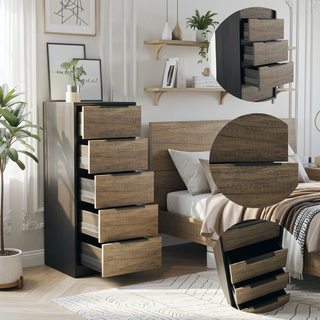 Sunvega Wengue and Light Oak 5-Drawer Rectangle Dresser with Storage