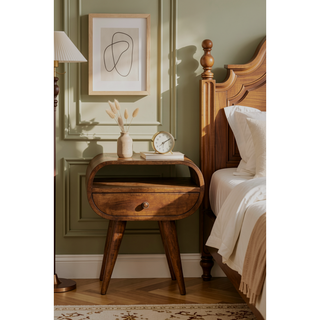 Sunvega Timeless Elegance Functional Chestnut Circular Open Bedside Table with Drawer