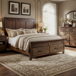 Sunvega Solid Rubberwood Nightstand with Burnished Brown Finish and 2 Dovetail Drawers