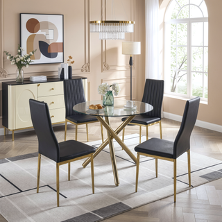 Sunvega Golden Legs and Black Seat Comfortable Durable Dining Chair Set of 4
