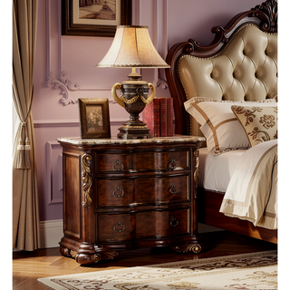 Sunvega Traditional Dark Walnut Wood Night Stand with Three Drawers