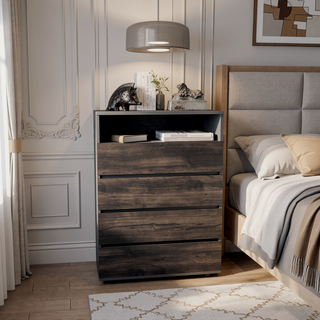 Sunvega Alpine Four Drawer Dresser with Flat Front Design for Bedroom Storage