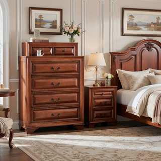 Sunvega Cappuccino Nightstand with Curved Drawer Fronts and Real Wood Veneers
