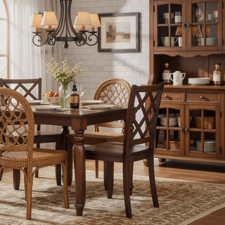 Sunvega Transitional Dark Cherry Dining Table Set with Diamond Back Chairs
