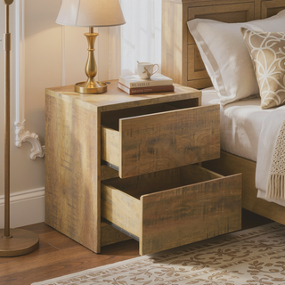 Sunvega Mango Wood Grain Nightstand with Motion Sensor LED Lights and USB Outlets