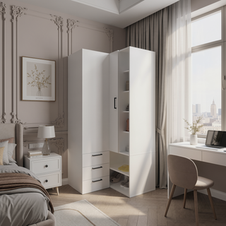 Sunvega Space-Saving Corner Armoire for Bedroom with Multiple Storage Compartments