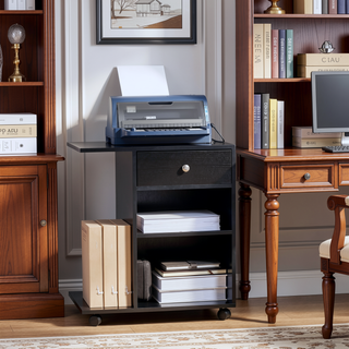 Sunvega Mobile Printer Table Desk with Wheels Adjustable Shelf and Storage Drawer