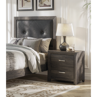 Sunvega Dark Gray Finish Nightstand with Chrome Tone Handles for Bedroom