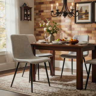 Sunvega Modern Upholstered Dining Chairs Set of 4 with Linen Cushion and Black Metal Legs