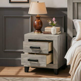 Sunvega Farmhouse Style Light Gray Finish Wooden Nightstand with Storage Drawers