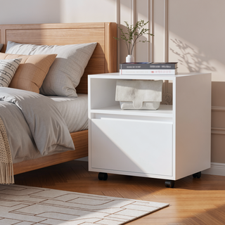 Sunvega Duncan Nightstand with Top Open Shelf and Large Drawer on Casters