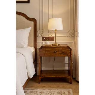 Sunvega Solid Mango Wood Chestnut Nightstand with Drawer and Shelf