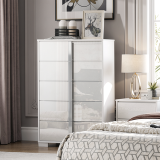 Sunvega Contemporary White Bedroom Chest with Chrome Legs and UV Finish