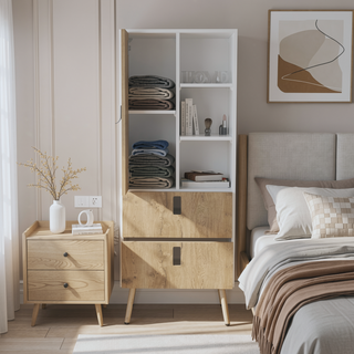 Sunvega Tall Dresser with Door, 2 Drawers, and Open Shelves for Storage