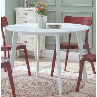 Sunvega Modern Round White Dining Table with Angled Wood Legs