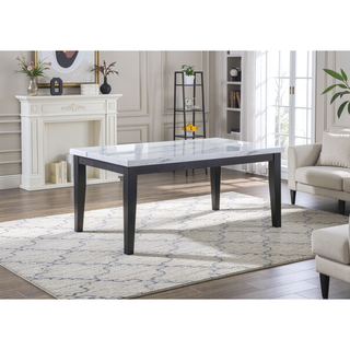 Sunvega Faux Marble Top Dining Table in Cordovan Dark Cherry Finish