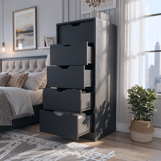 Sunvega Five Drawer Narrow Dresser in White Finish for Bedroom