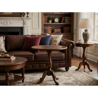 Sunvega Walnut Finish Round Dining Table with Fixed Tabletop for Family Meals