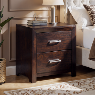 Sunvega Dark Gray Finish Nightstand with Chrome Tone Handles for Bedroom