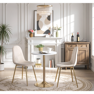 Sunvega Gold Metal and White Wood Pebble Adjustable Dining or Bar Table