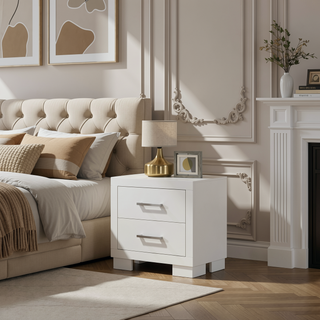 Sunvega Copper White 2-Drawer Nightstand with Sleek Metal Bar Handle Pulls