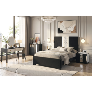 Sunvega Black and White Finish Nightstand with Two Drawers and Metal Knobs