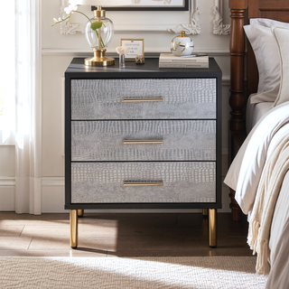 Sunvega Modern Nightstand with Patterned Drawer Fronts and Three Spacious Storage Drawers