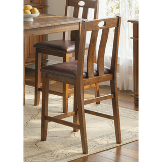 Sunvega Brown Acacia Veneer Counter Height Dining Table Set with 4 Upholstered Chairs