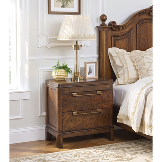 Sunvega Brown Walnut Nightstand with Two Drawers and Pull-Out Shelf