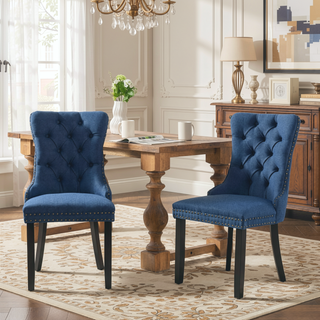 Sunvega Modern High-end Tufted Linen Upholstered Dining Chair with Wood Legs Nailhead Trim