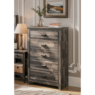 Sunvega Contemporary Brown Mix Finish Nightstand with Two Storage Drawers and Black Metal Pull