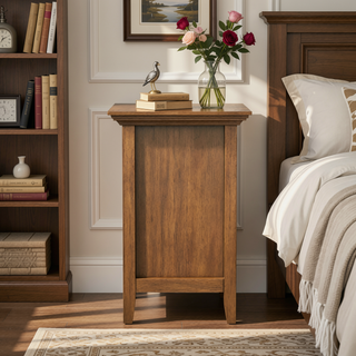 Sunvega Rustic Natural Aged Brown Solid Wood Bedside Table with Two Spacious Drawers