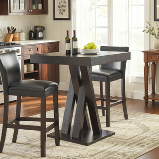 Sunvega Cappuccino Double X Base Square Bar Table for Modern Kitchen and Dining Nook