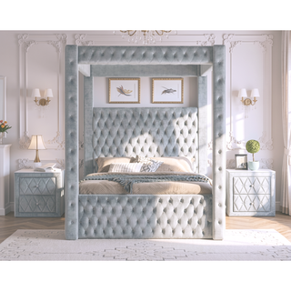 Sunvega Oval Faux Marble Top Nightstand with Two Drawers and Button Tufted Black Fabric