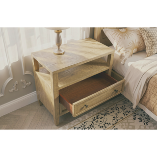 Sunvega Rustic Style Wooden Nightstand with Two Drawers and Open Shelf in Tan Beige