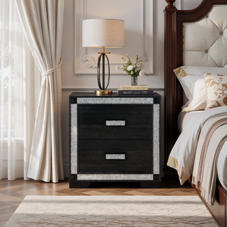 Sunvega White Nightstand with Integrated Speaker Cooler Insert and Glitter Detailing