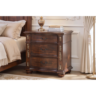 Sunvega Cherry Nightstand with Three Easy Glide Drawers and Velvet Lining