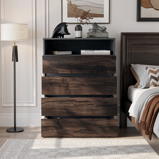 Sunvega Alpine Four Drawer Dresser with Flat Front Design for Bedroom Storage
