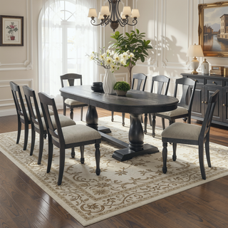 Sunvega Extendable Wooden Dining Table for 6 to 8 Persons with Curved Modern Design