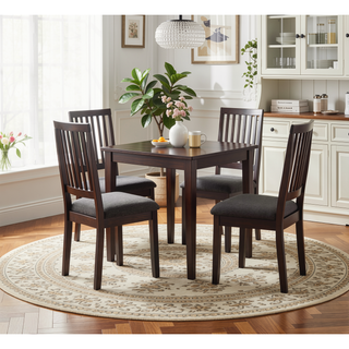 Sunvega 5-Piece Dining Set with Espresso Finish and Gray Tweed Chairs