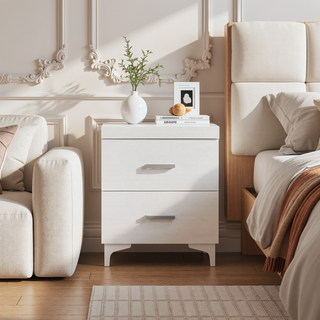 Sunvega White Nightstand with Two Dovetail Drawers and Metal Glides