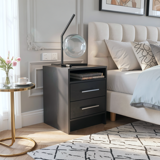 Sunvega Modern Nightstand with Two Spacious Drawers and Metal Handles for Bedroom