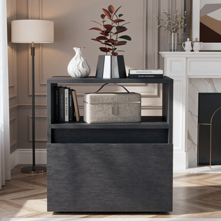 Sunvega One Drawer Nightstand in Black Wengue Finish for Small Spaces