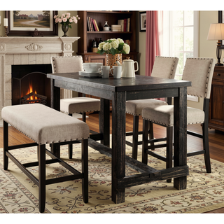 Sunvega Antique Black Bold Distressed Solid Wood Counter Height Bar Table