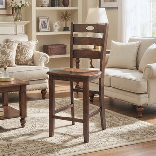 Sunvega Walnut Finish Transitional Dining Table Set with Square Table and Slat Back Chairs
